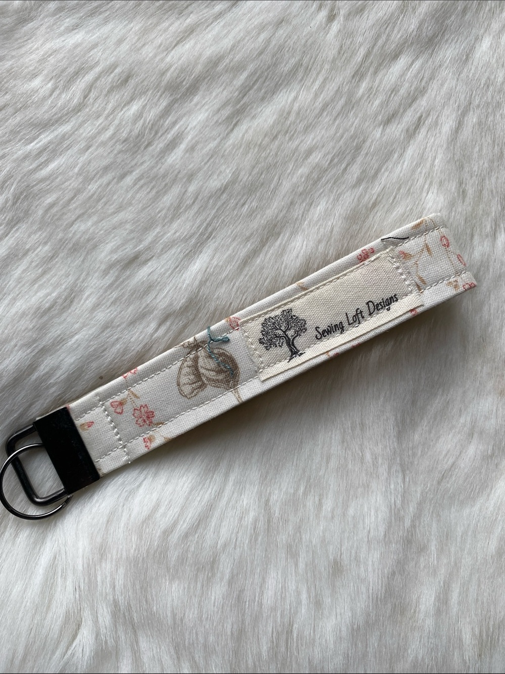 Sewing Loft Designs Floral White Keychain  Wristlet